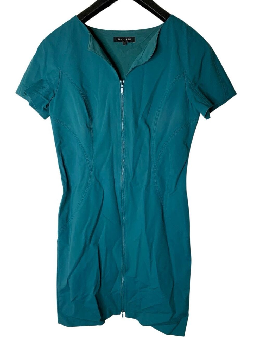 Lafayette 148 New York short sleeve sheath dress cotton teal women's size 6